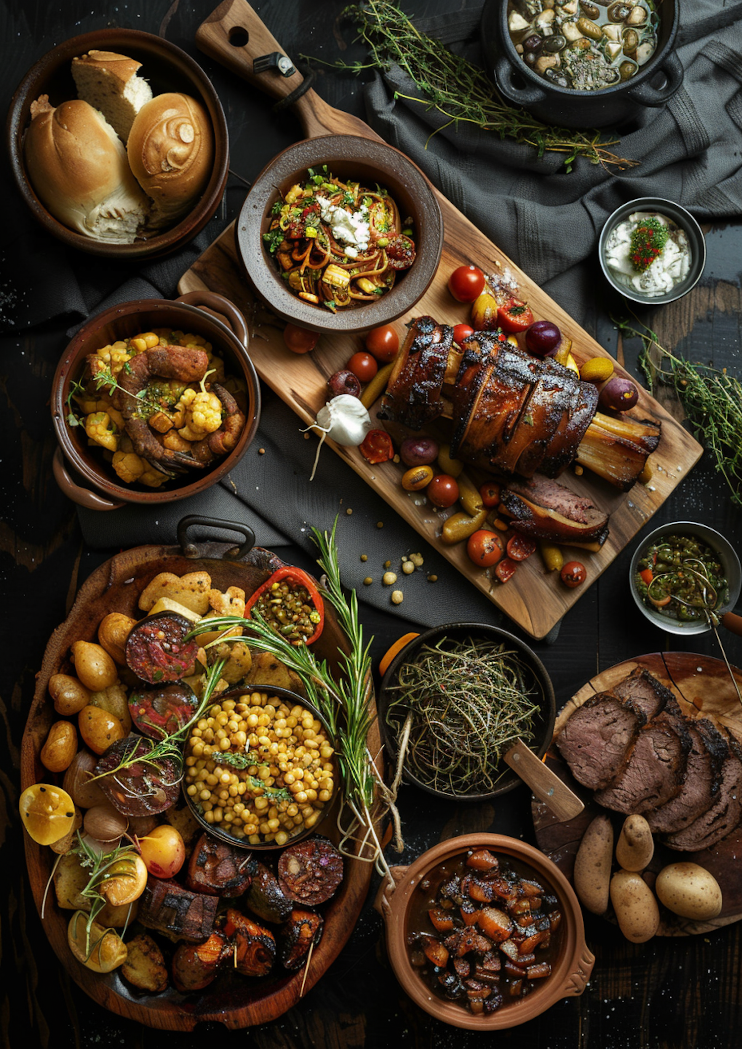 Gourmet Feast on Wooden Table