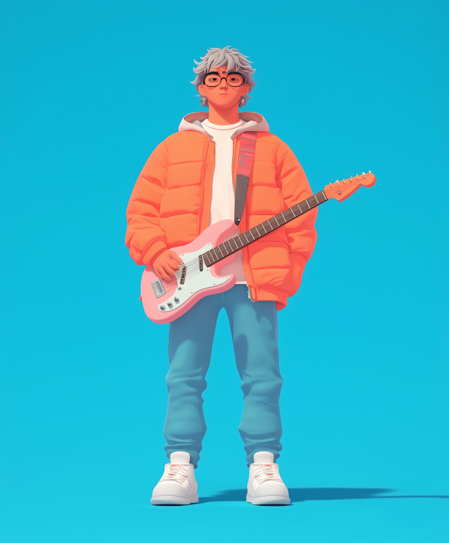 Stylish Male Character with Electric Guitar