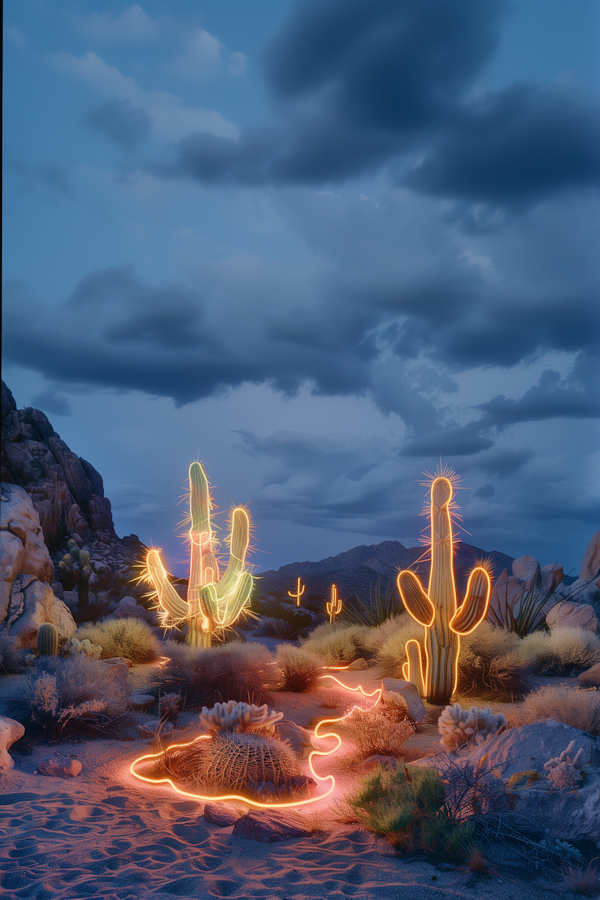 Neon-Lit Desert Landscape