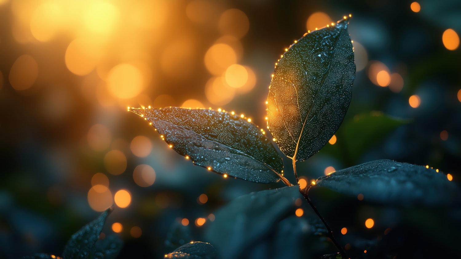 Dewy Leaves at Sunrise