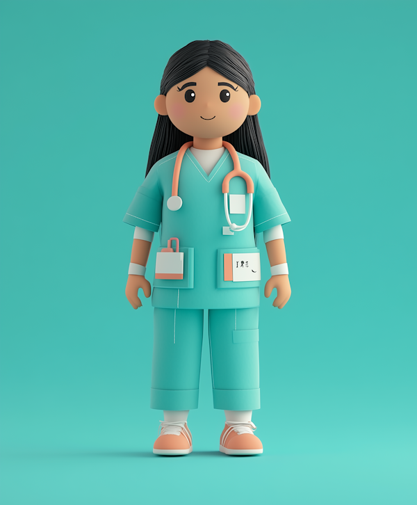 Stylized 3D Illustration of Female Nurse