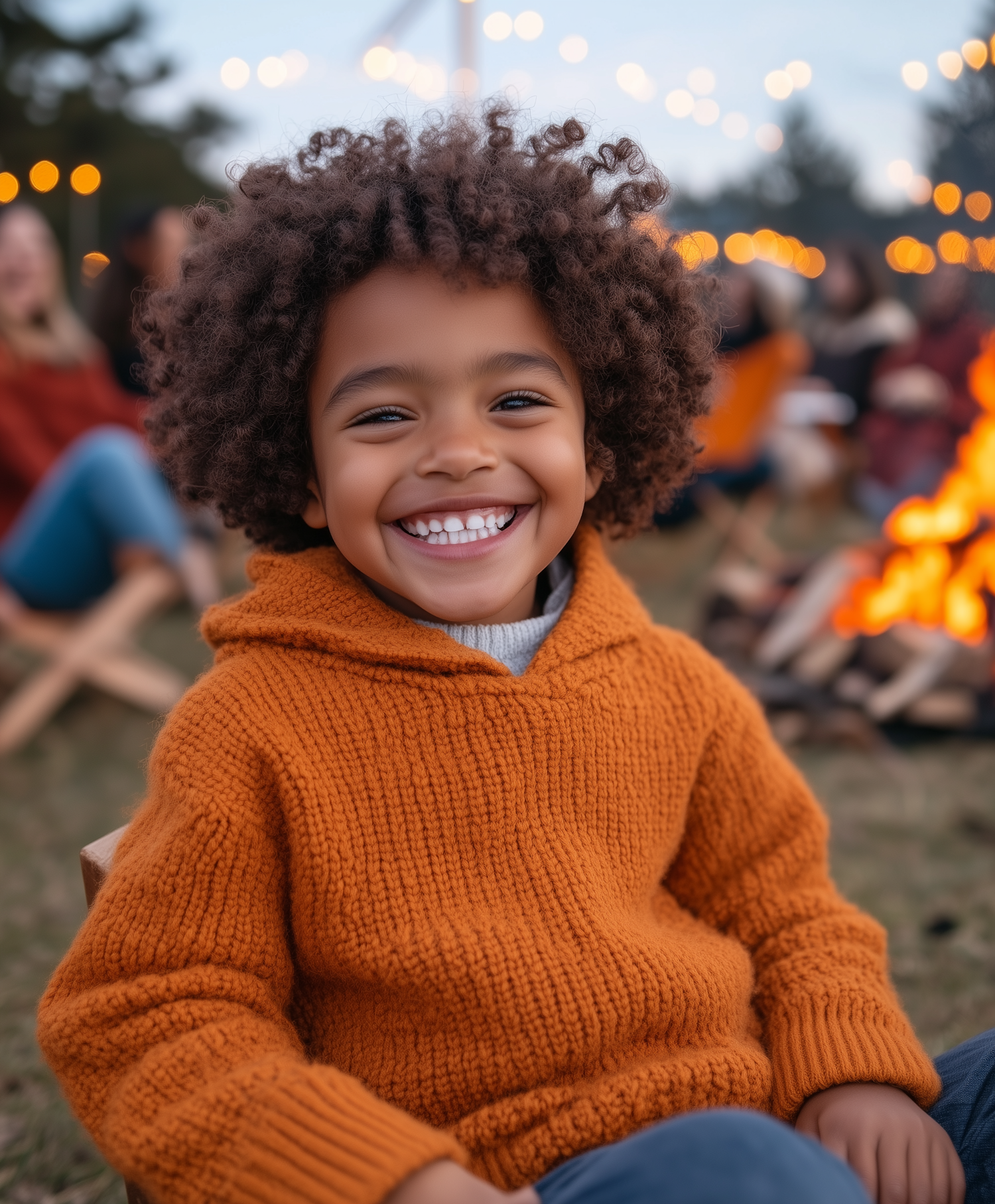 Child in Orange Sweater at Festive Gathering