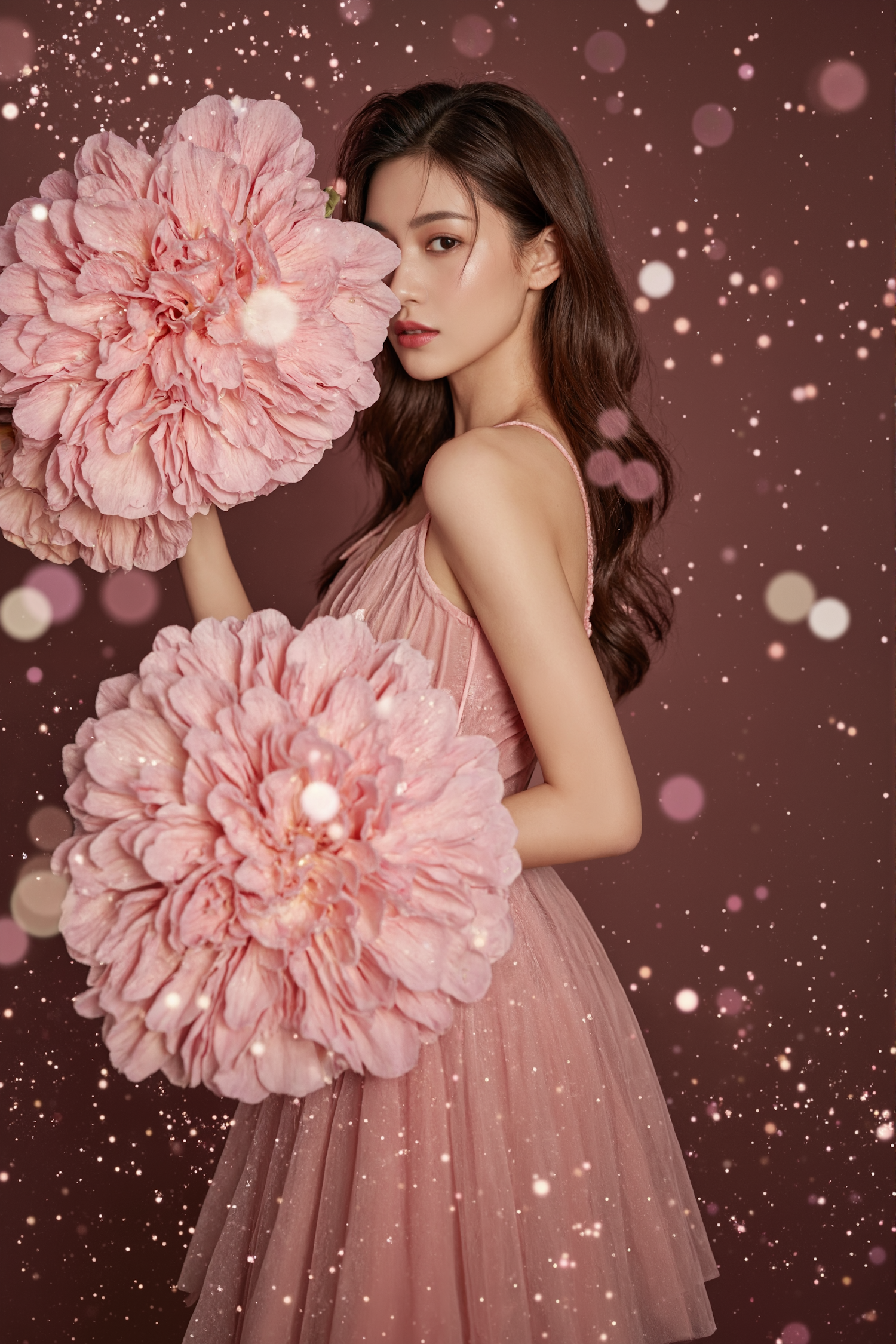 Serene Woman with Pink Flowers