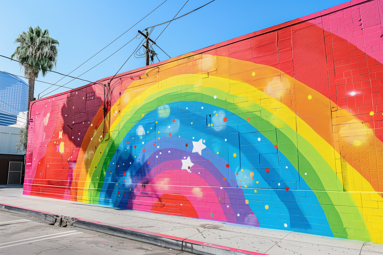 Colorful Outdoor Mural with Rainbow