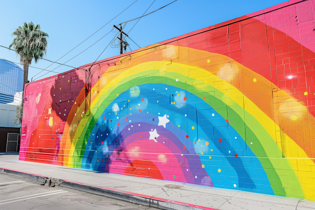 Colorful Outdoor Mural with Rainbow