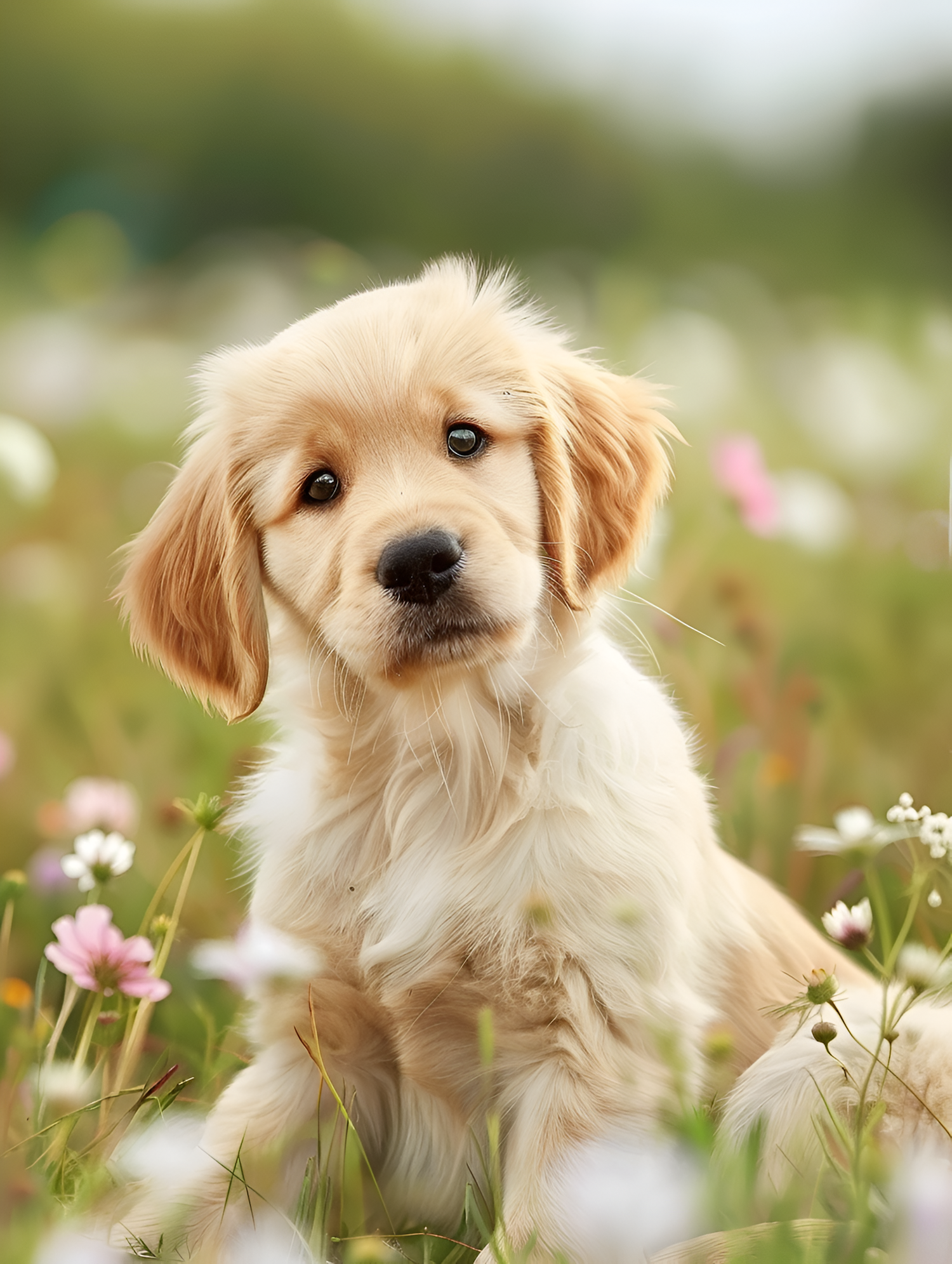 Golden Retriever Puppy in Wildflowers