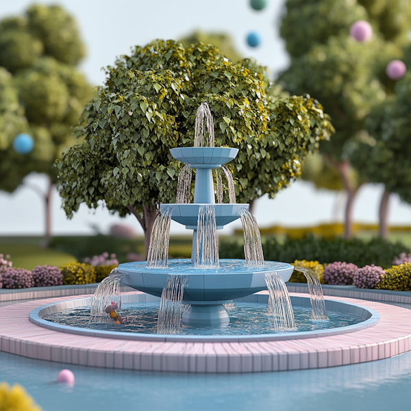 Serene Garden with Blue Fountain