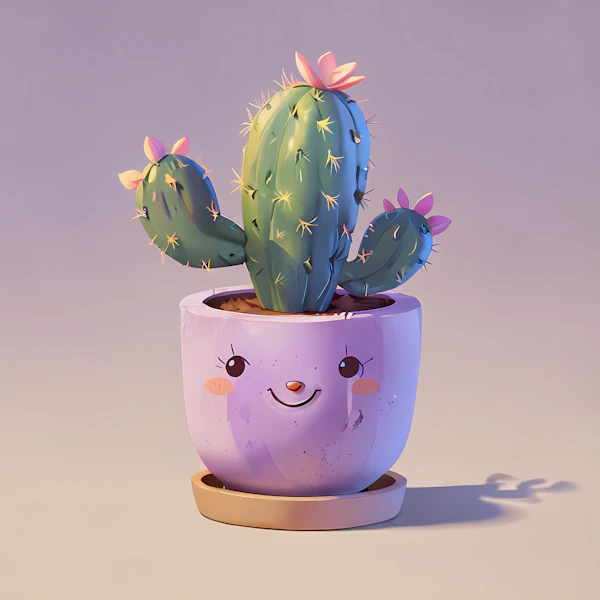Whimsical Cactus in Smiling Pot