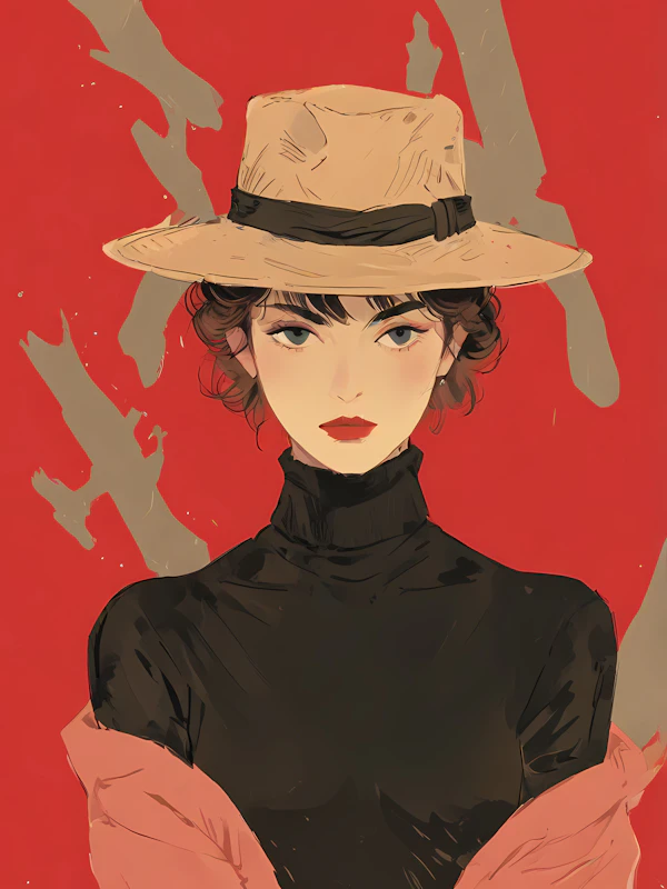 Portrayal with Coral Fabric