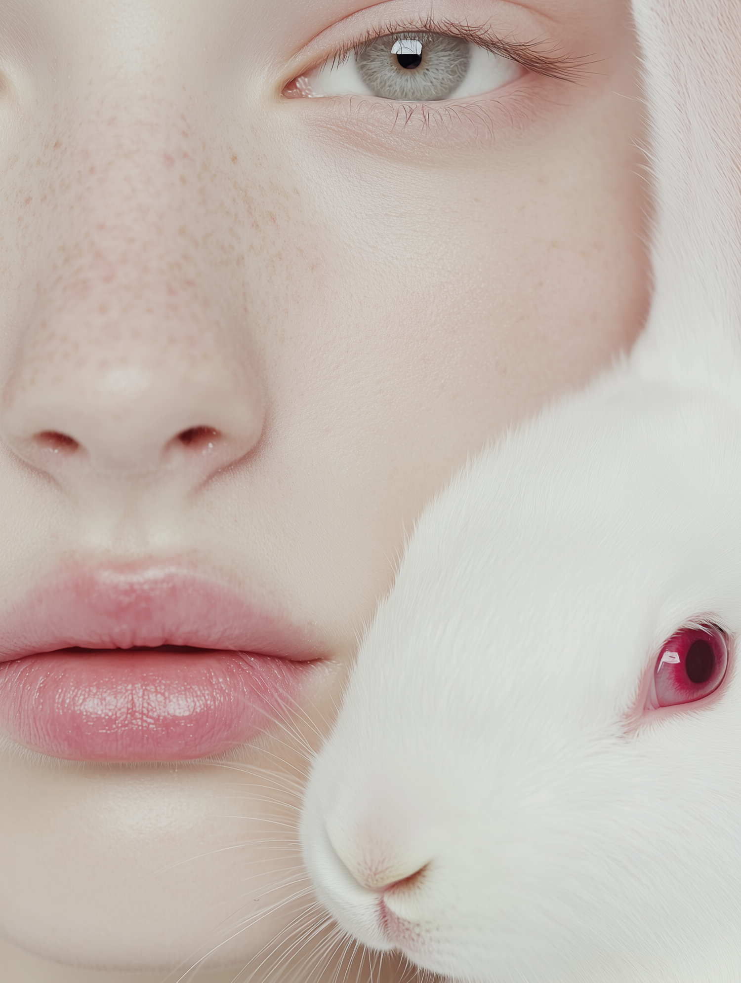 Human and Rabbit Close-Up