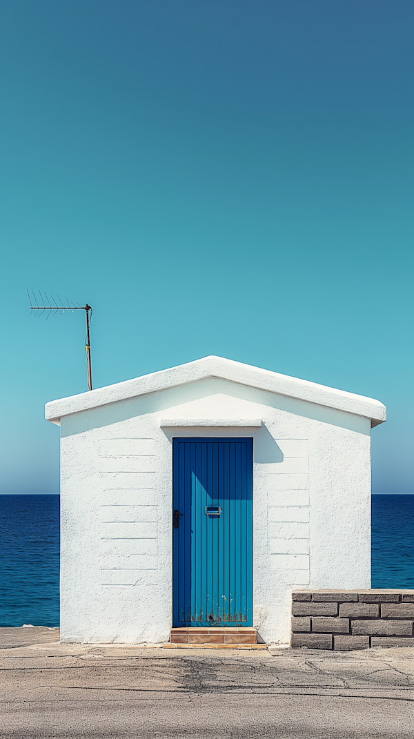 Coastal White Building with Blue Door