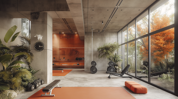 Modern Gym Interior with Autumn View