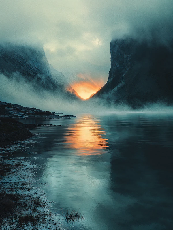 Misty Lake Sunset