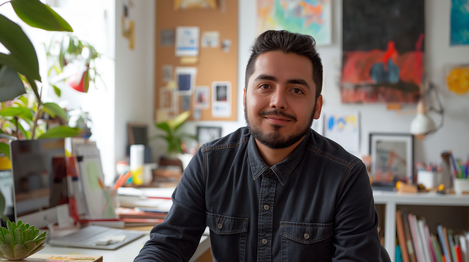 Smiling Man in Artistic Office