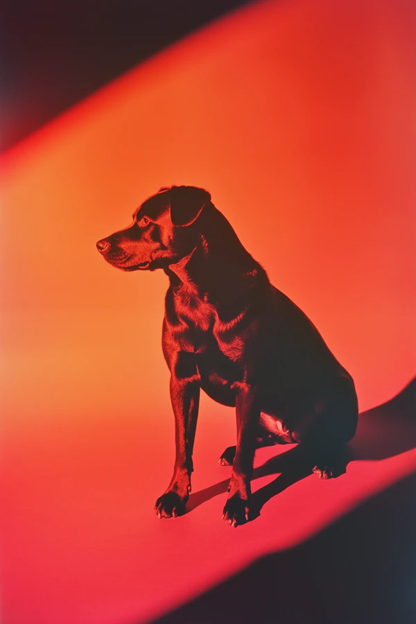 Black Dog on Red Background