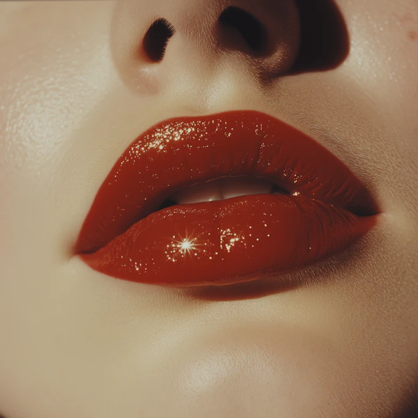 Glossy Red Lips Close-Up
