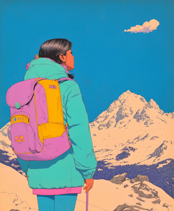 Hiker in Snowy Mountains