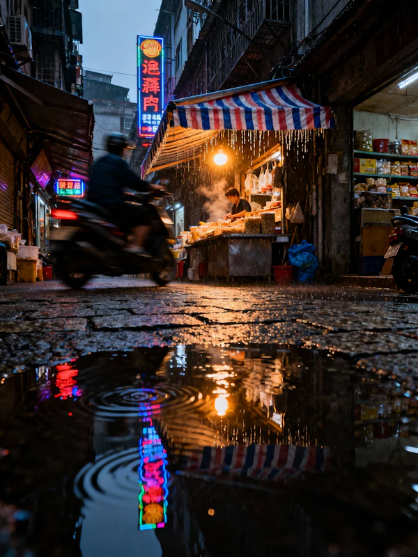 Rainy Street Market Scene