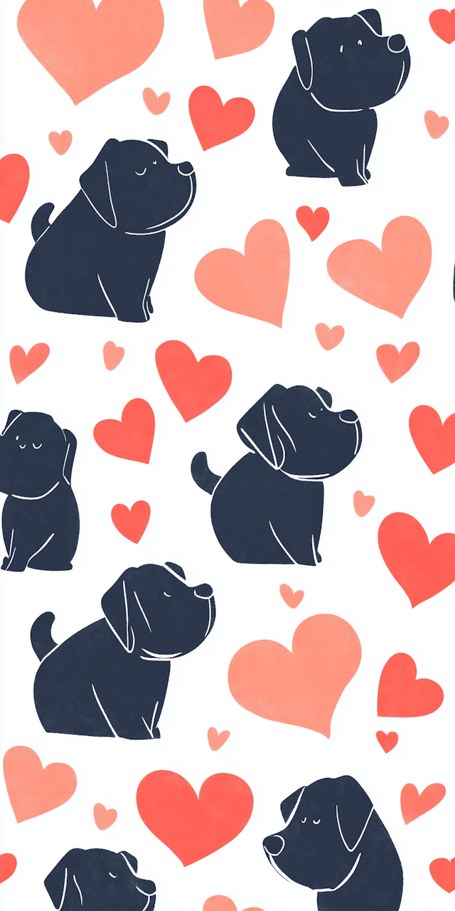 Cartoon Dogs with Hearts Pattern