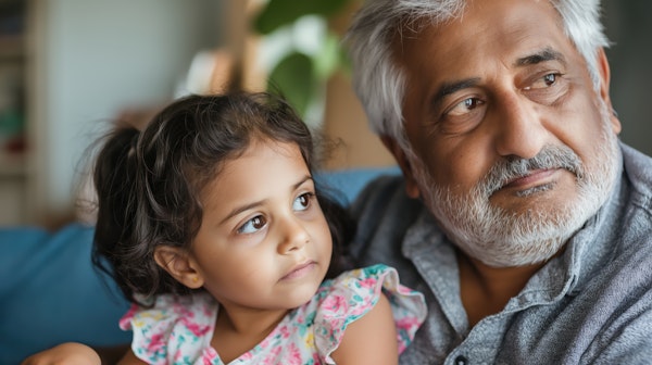 Elderly Man and Young Girl in Thoughtful Reflection