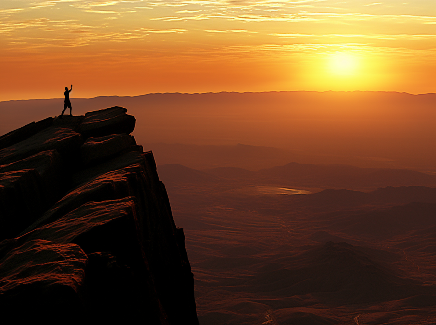 Triumphant Silhouette at Sunset