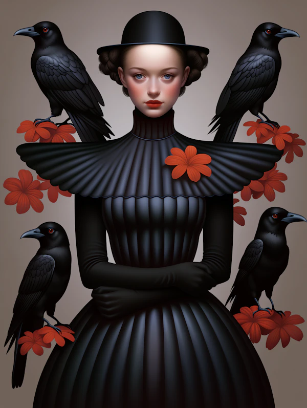 Elegant Woman with Crows