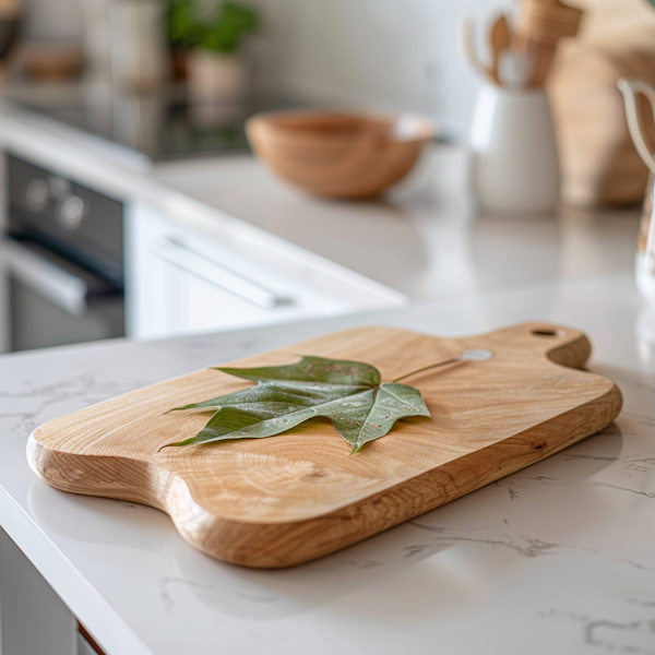 Serene Kitchen with Bay Leaves on Cutting Board