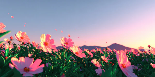 Sunset Over Flower Field