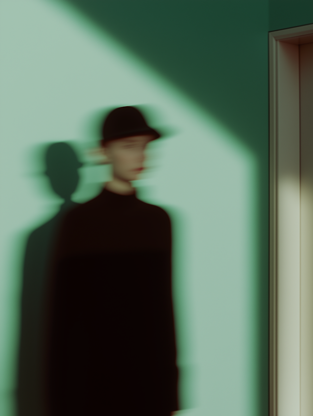 Blurred Figure Against Green Wall