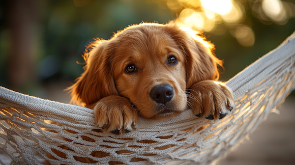 Serene Golden Retriever in White Hammock