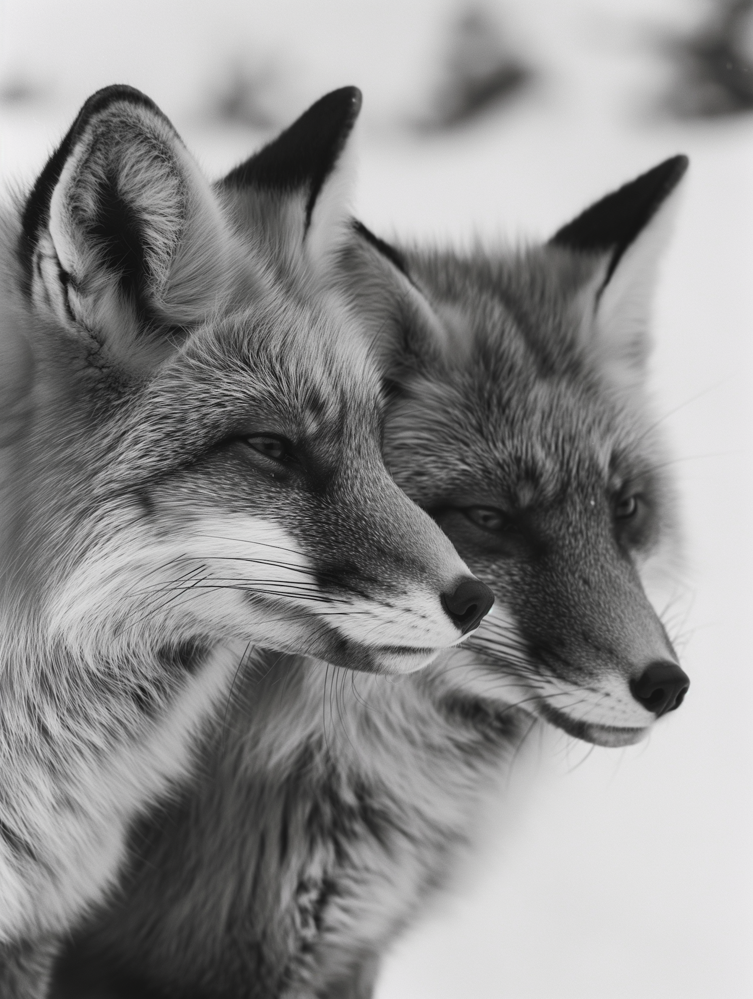 Black and White Foxes Portrait