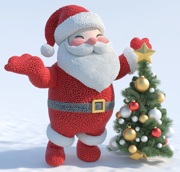 Cheerful Santa with Christmas Tree