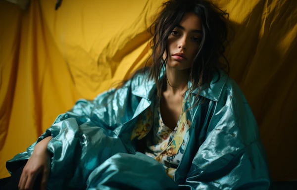 Serene Contemplation in Teal and Gold