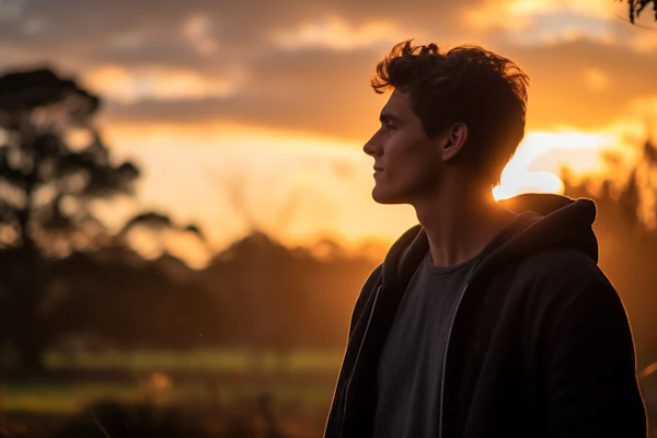 Contemplative Youth at Golden Hour