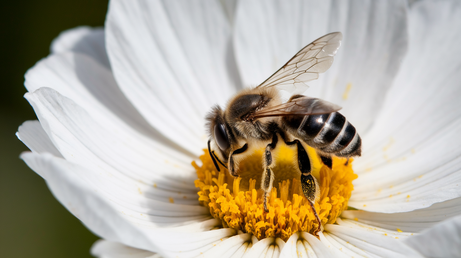 Bee Pollinating a White Flower