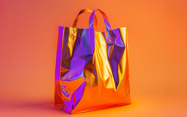 Holographic Shopping Bag on Orange Background