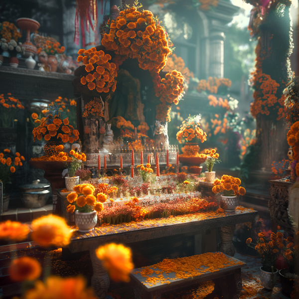 Traditional Altar with Marigold Flowers