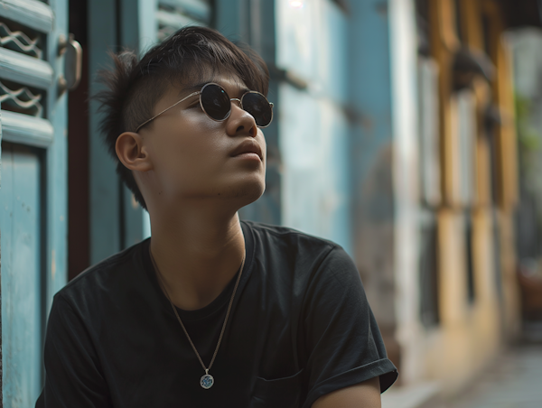 Contemplative Young Man in Urban Setting