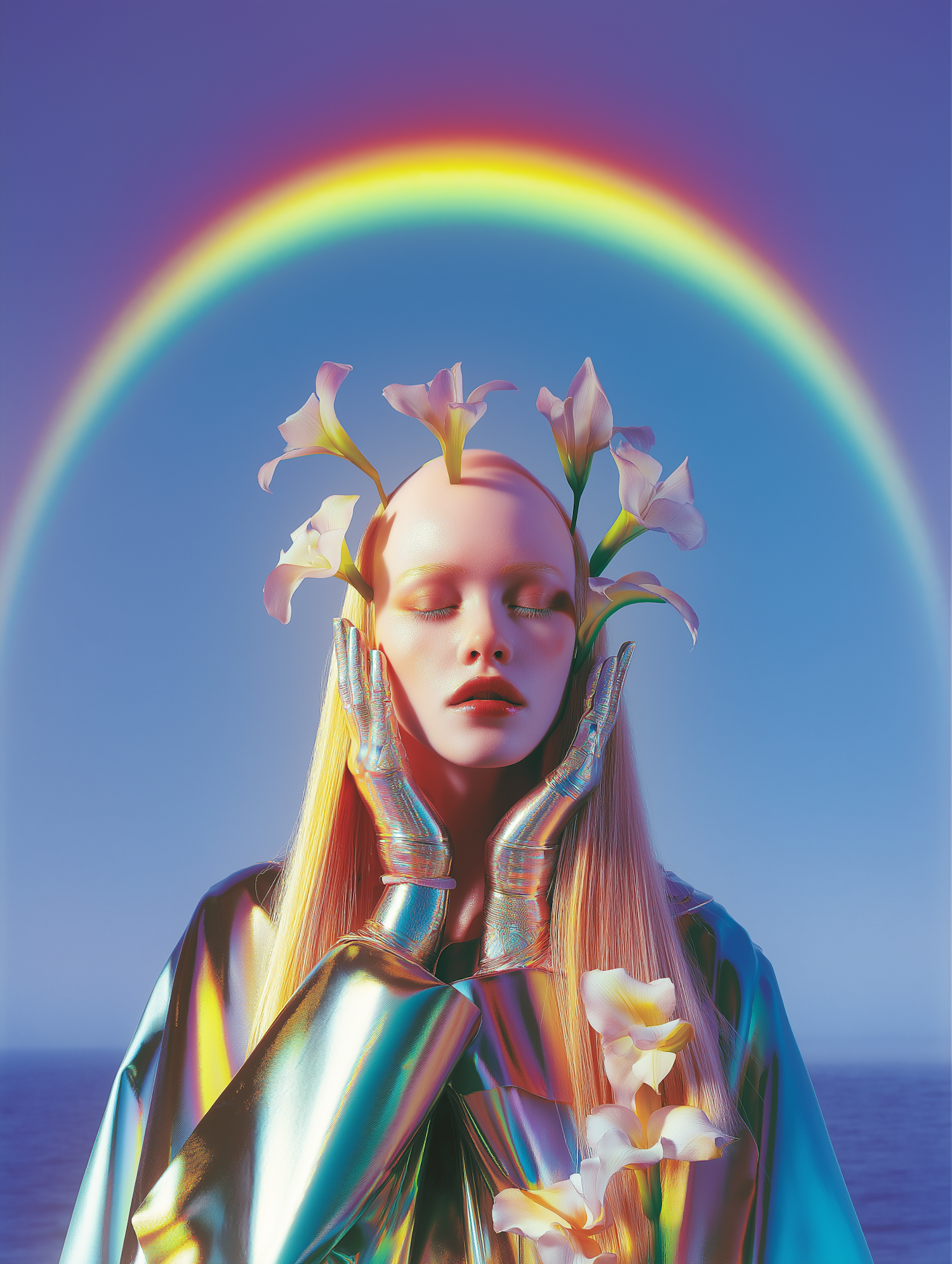 Ethereal Figure with Rainbow Halo