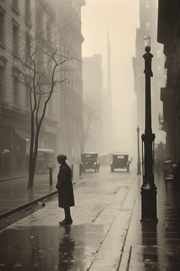 Vintage Foggy Urban Street Scene