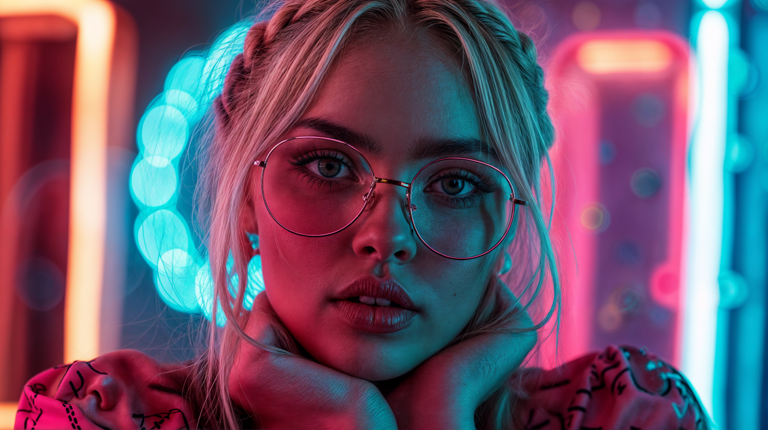 Portrait of a Woman in Neon Light