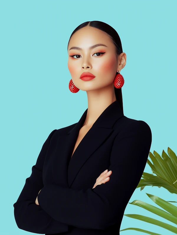 Confident Woman in Black Outfit