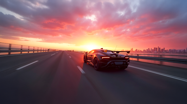 Sleek Black Sports Car on Highway