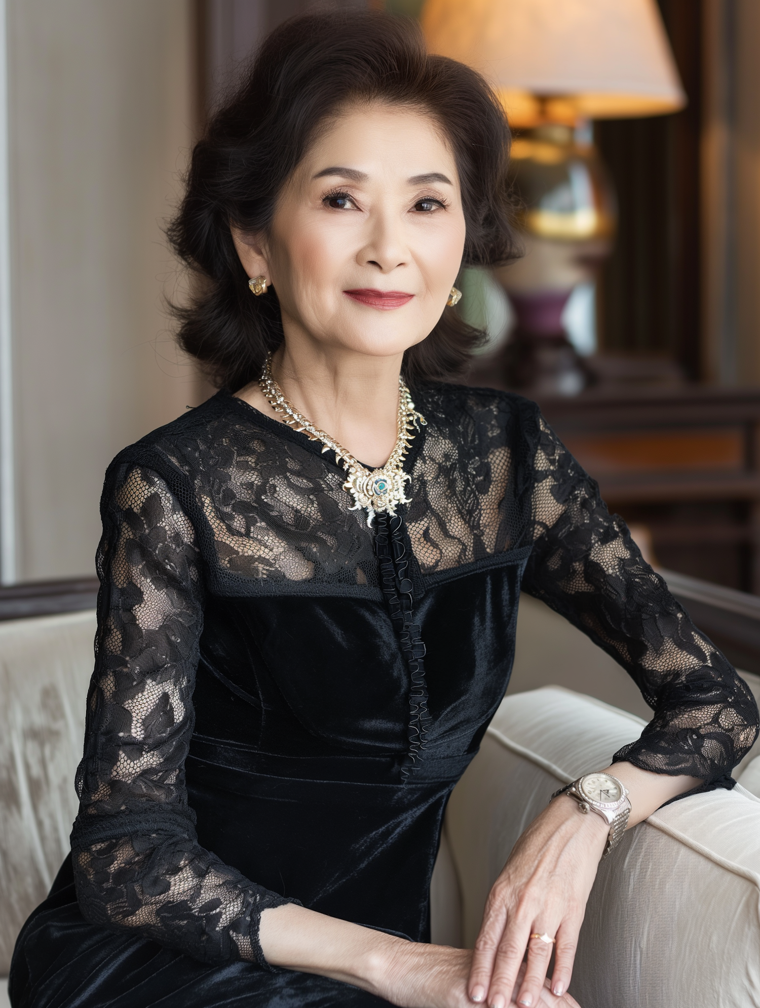 Elegant Elderly Woman in Opulent Attire