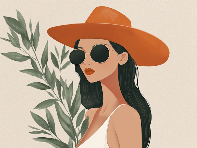 Serene Woman in Orange Hat Illustration