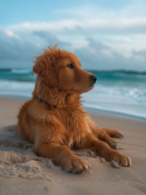 Contemplative Golden Retriever on the Beach