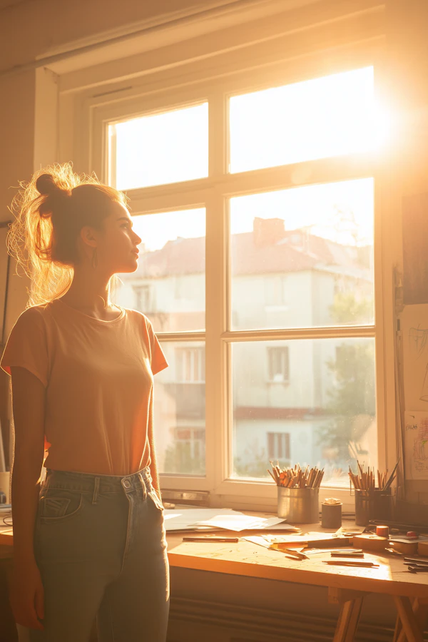 Woman in Sunlit Studio