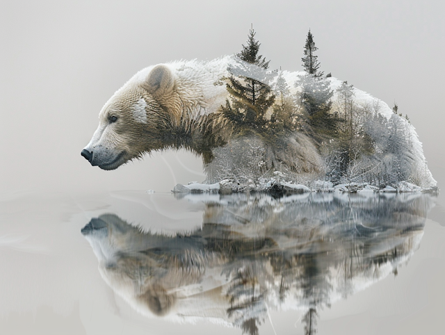 Polar Bear and Winter Landscape Double Exposure