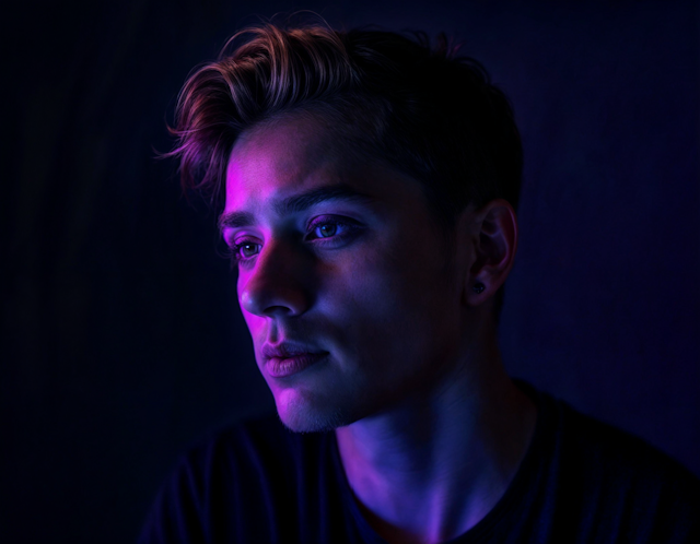 Moody Portrait with Vibrant Lighting