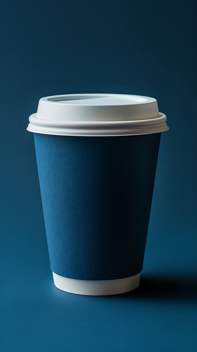 Disposable Coffee Cup on Blue Background